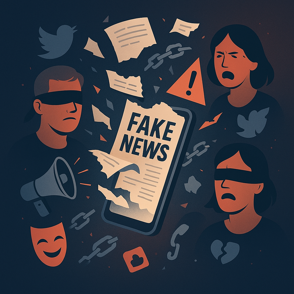 Ilustração abstrata representando a disseminação de notícias falsas