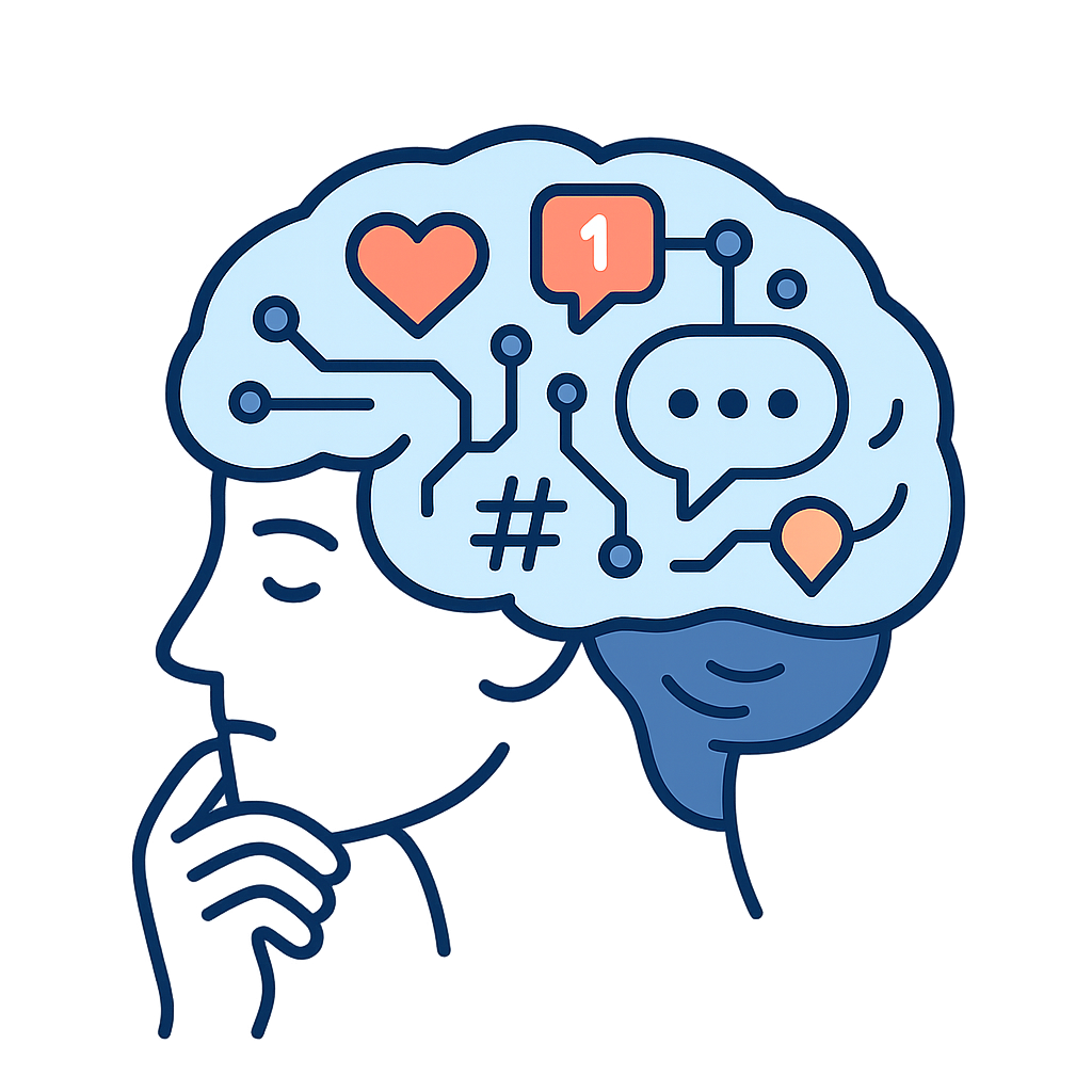 Ilustração mostrando efeitos das redes sociais no cérebro humano