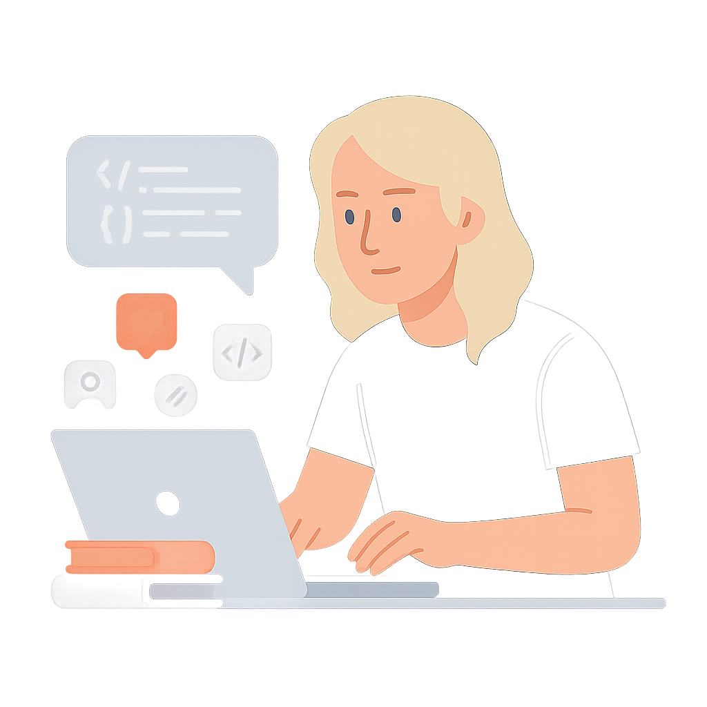 Jovem estudando e programando